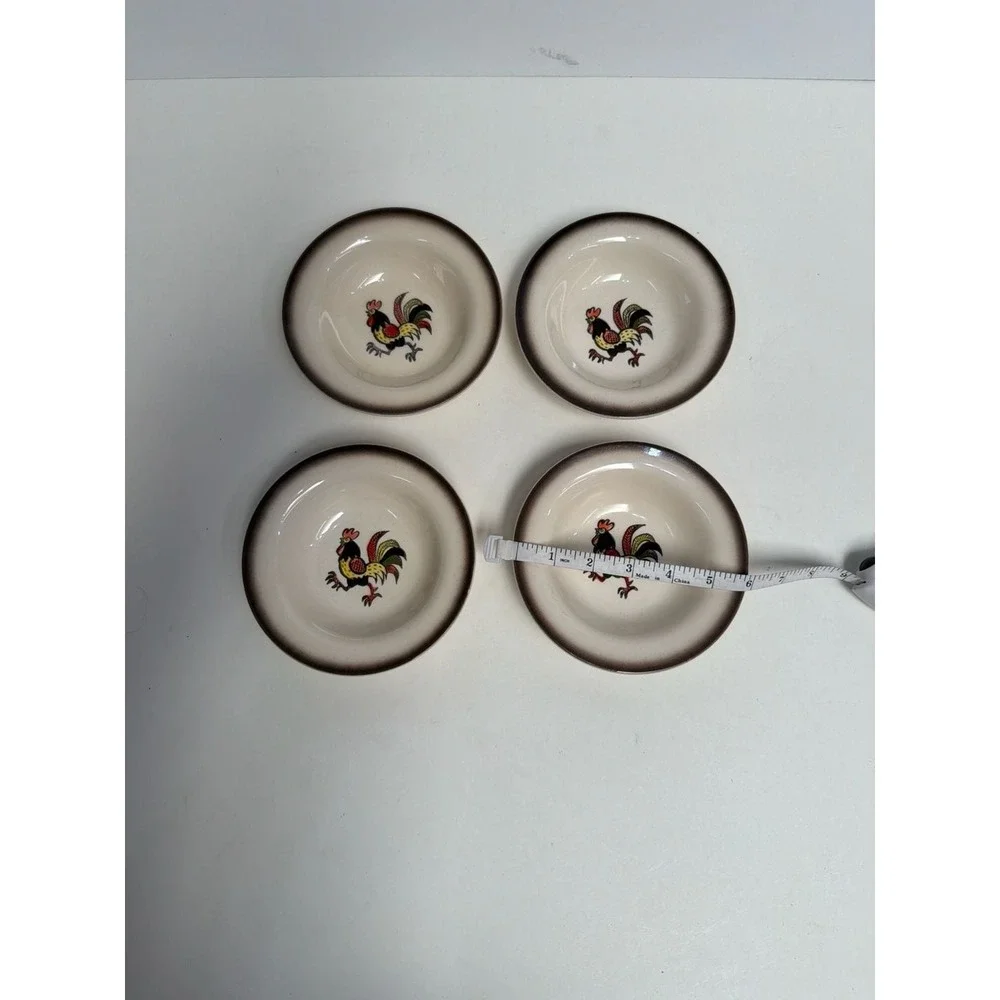Vintage Metlox Poppytrail Red Rooster‎ 6 Inch Fruit Berry Bowls - Set of 4